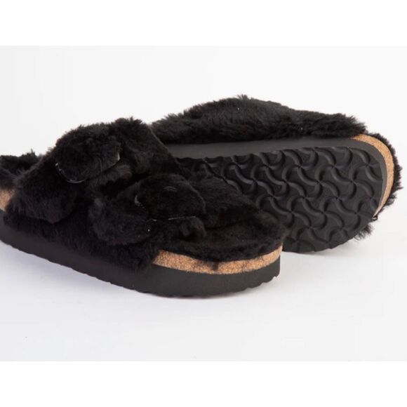 Birkenstock Arizona big buckle black shearling Papilio sandals NWT - Picture 2 of 11